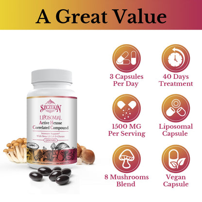 SZCZEKIN 1500mg Liposomal Active Hexose Correlated Compound – Immune Support & Liver Function (480 Soft Gels)