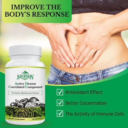 SZCZEKIN Active Hexose Correlated Compound 1500 mg - 8 Mushroom Extract Immune Support, 90 Vegan Capsules