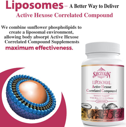 SZCZEKIN 1500mg Liposomal Active Hexose Correlated Compound – Immune Support & Liver Function (480 Soft Gels)