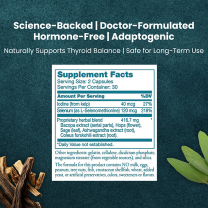 T-Balance Plus: Natural Thyroid Support for Women & Men – Iodine, Selenium & 5 Herbs (60 Capsules)