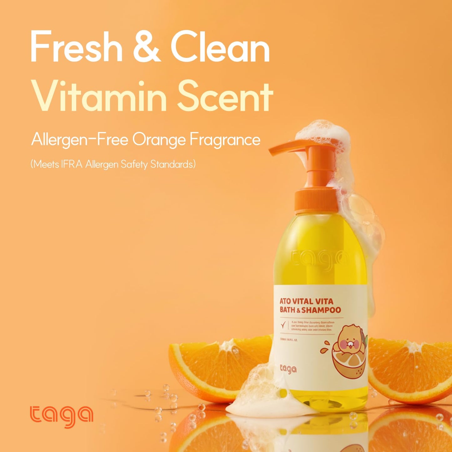 TAGA ATO Vital Vita Kids Bath & Shampoo 300 ml – Vegan, Hypoallergenic 2-in-1 Cleanser