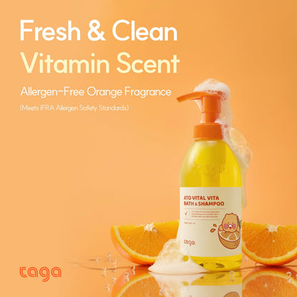 TAGA ATO Vital Vita Kids Bath & Shampoo 300 ml – Vegan, Hypoallergenic 2-in-1 Cleanser