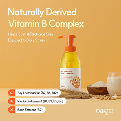 TAGA ATO Vital Vita Kids Bath & Shampoo 300 ml – Vegan, Hypoallergenic 2-in-1 Cleanser