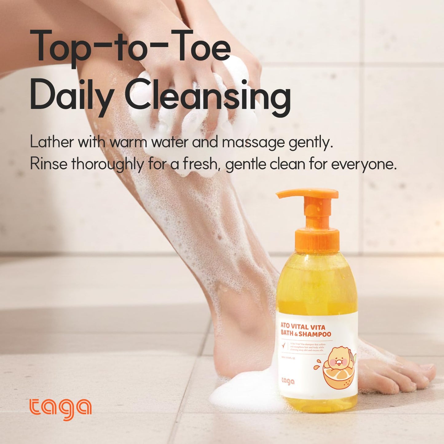 TAGA ATO Vital Vita Kids Bath & Shampoo 300 ml – Vegan, Hypoallergenic 2-in-1 Cleanser