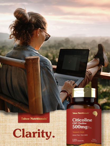 Tahoe Nutritionals Citicoline 500mg | 120 Capsules | CDP Choline Supplements | Therapeutic Grade | Gluten Free, Non-GMO