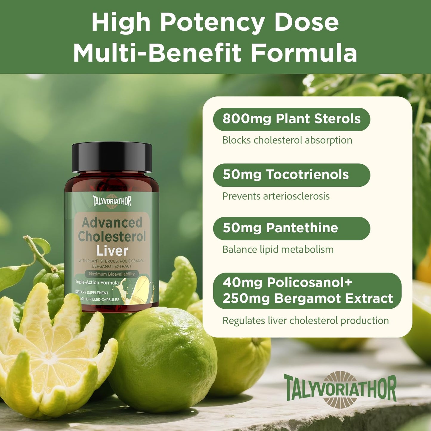 Talyvoriathor Advanced Cholesterol Support – Liquid-Filled Capsules with Plant Sterols, Policosanol & Bergamot