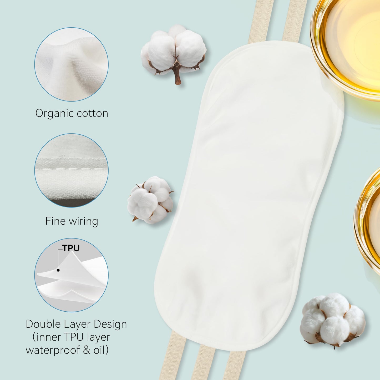 Taoscare Castor Oil Pack Wrap – Organic Cotton Flannel, Leakproof Coating, 6 Adjustable Straps, Reusable