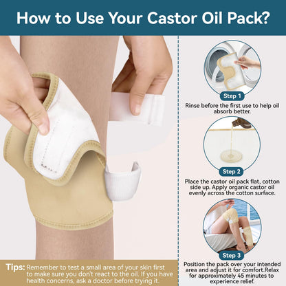 Taoscare Upgraded Castor Oil Knee Wrap – Larger Size, Adjustable Velcro, Waterproof & Reusable (2 Pack)