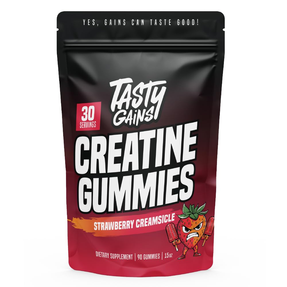 TASTY GAINS Creatine Gummies – 90g, 1g Monohydrate per Gummy, Made in USA