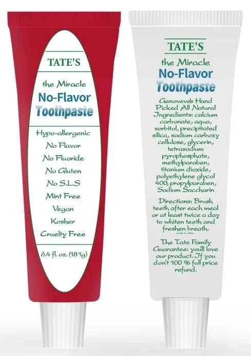 Tate's No Flavor Fluoride-Free Toothpaste – All-Natural, Cavity Protection (Pack of 2)