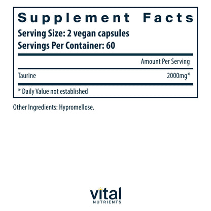 Vital Nutrients Taurine 1000mg – Vegan Detox Supplement | Heart, Nerve & Liver Support | 120 Capsules