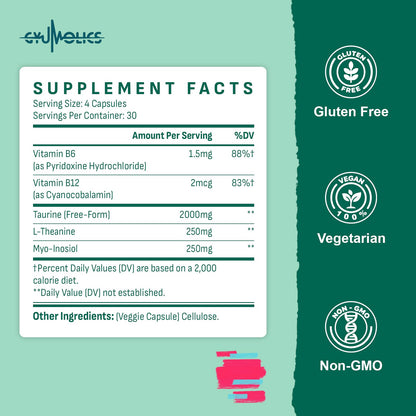 Gyumolics Taurine 2000mg – 5-in-1 Plant-Based Amino Acid Supplement (L-Theanine, Myo-Inositol, B6 & B12)