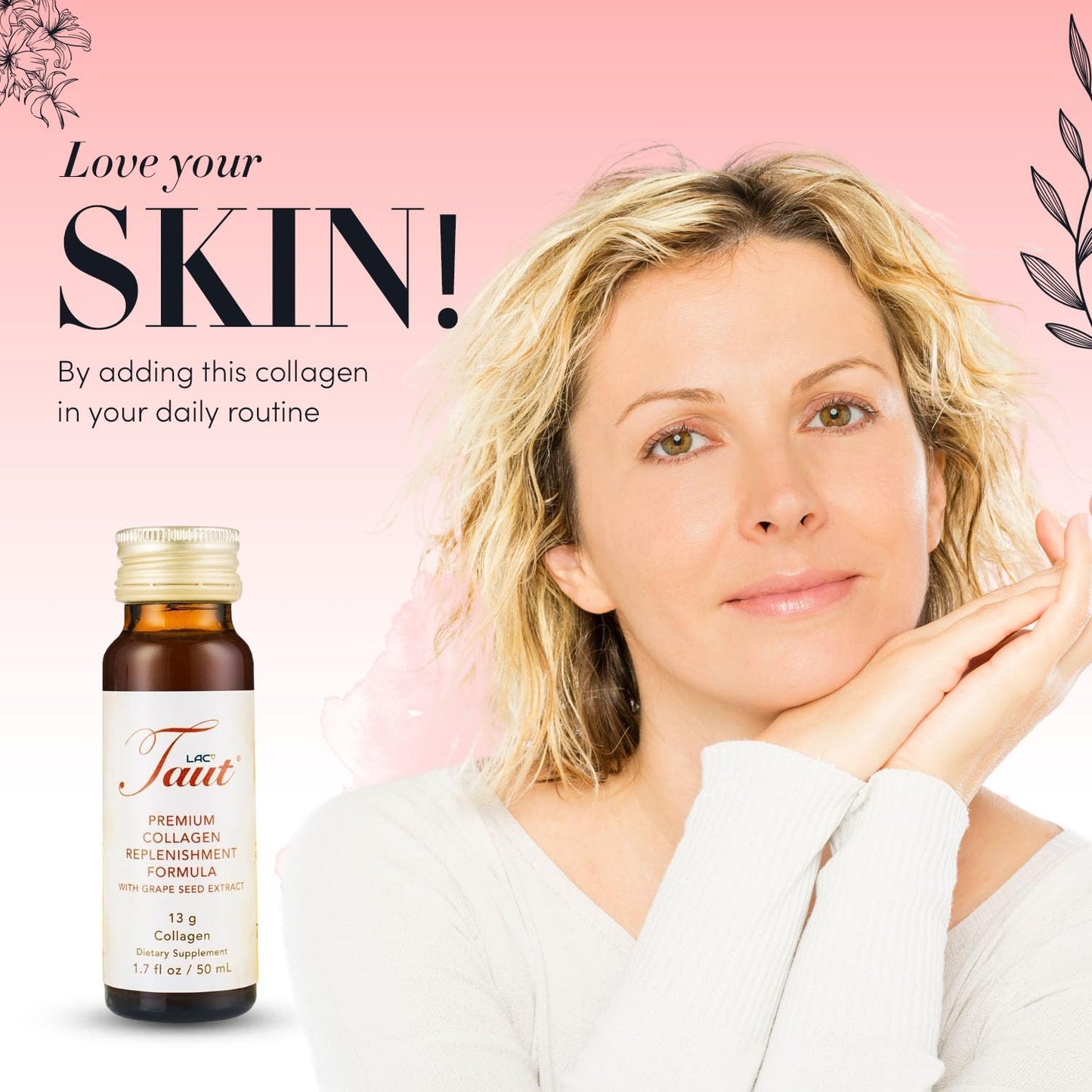 TAUT Liquid Collagen for Women – 13,000mg Marine Collagen + Hyaluronic Acid (8 Bottles)