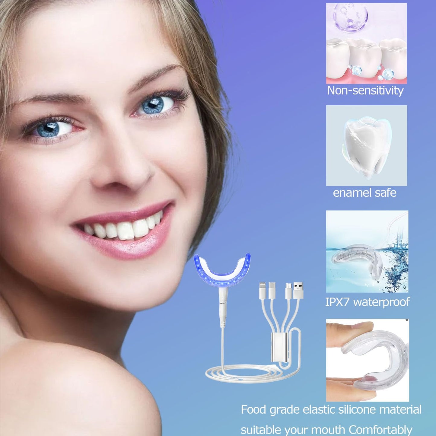 TAWEE Teeth Whitening Kit – Safe for Sensitive Teeth & Enamel, 16x Blue LED Light