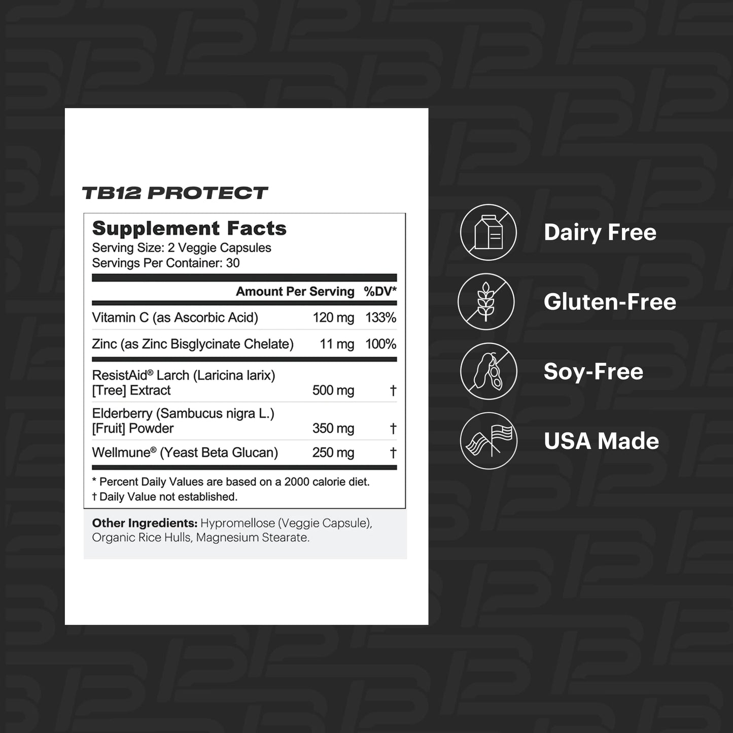 TB12 Protect – Premium 5-in-1 Immune Support with Zinc, Vitamin C, Beta Glucan, Elderberry | 60 Capsules