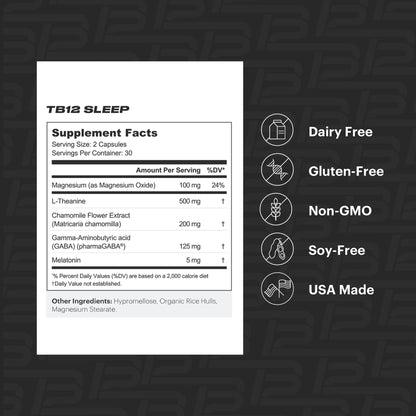 TB12 Sleep - Sleep Support with Magnesium, L-Theanine, Chamomile, GABA & Melatonin