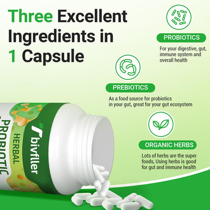 Tbivfller Probiotics for Women & Men — 300B CFU, 24 Strains, 15 Organic Herbs, 4 Month Supply