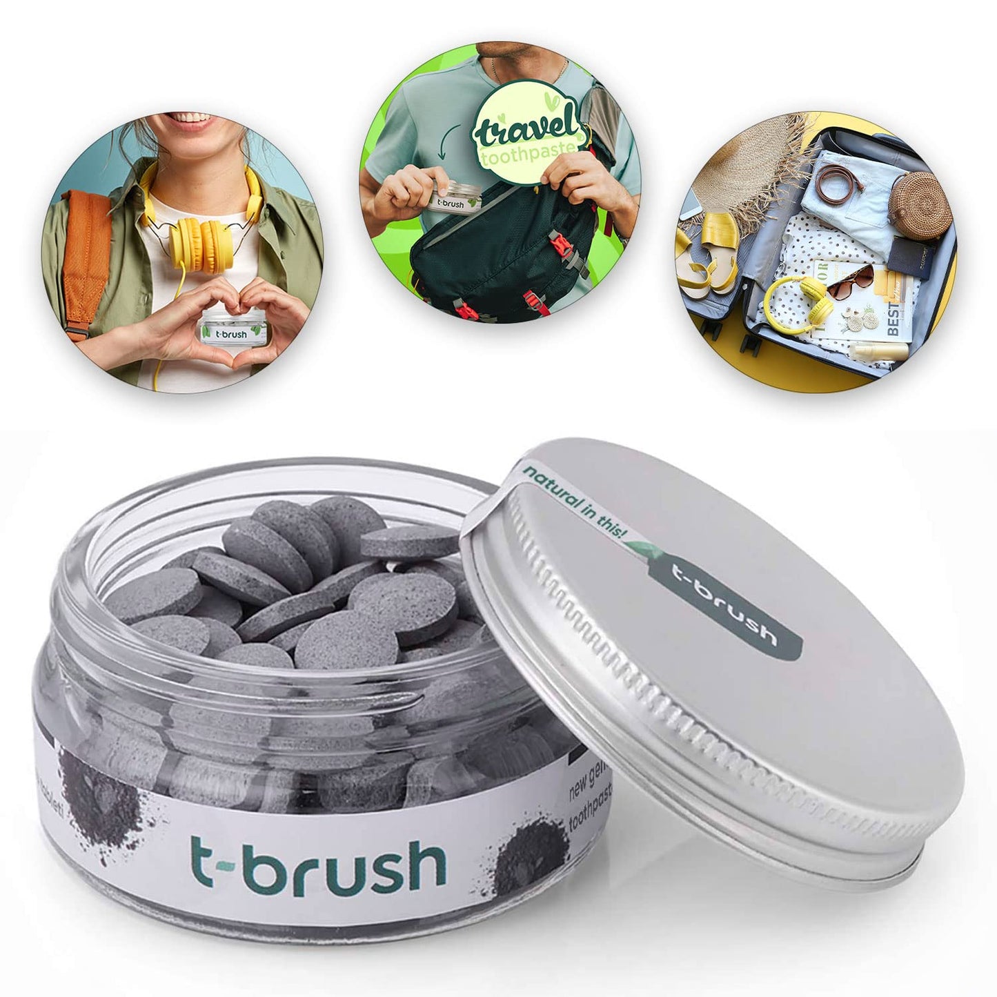 T-brush Whitening Travel Toothpaste Tablets – Natural, Activated Charcoal, Fluoride-Free, SLS-Free, Vegan – 90 Tablets