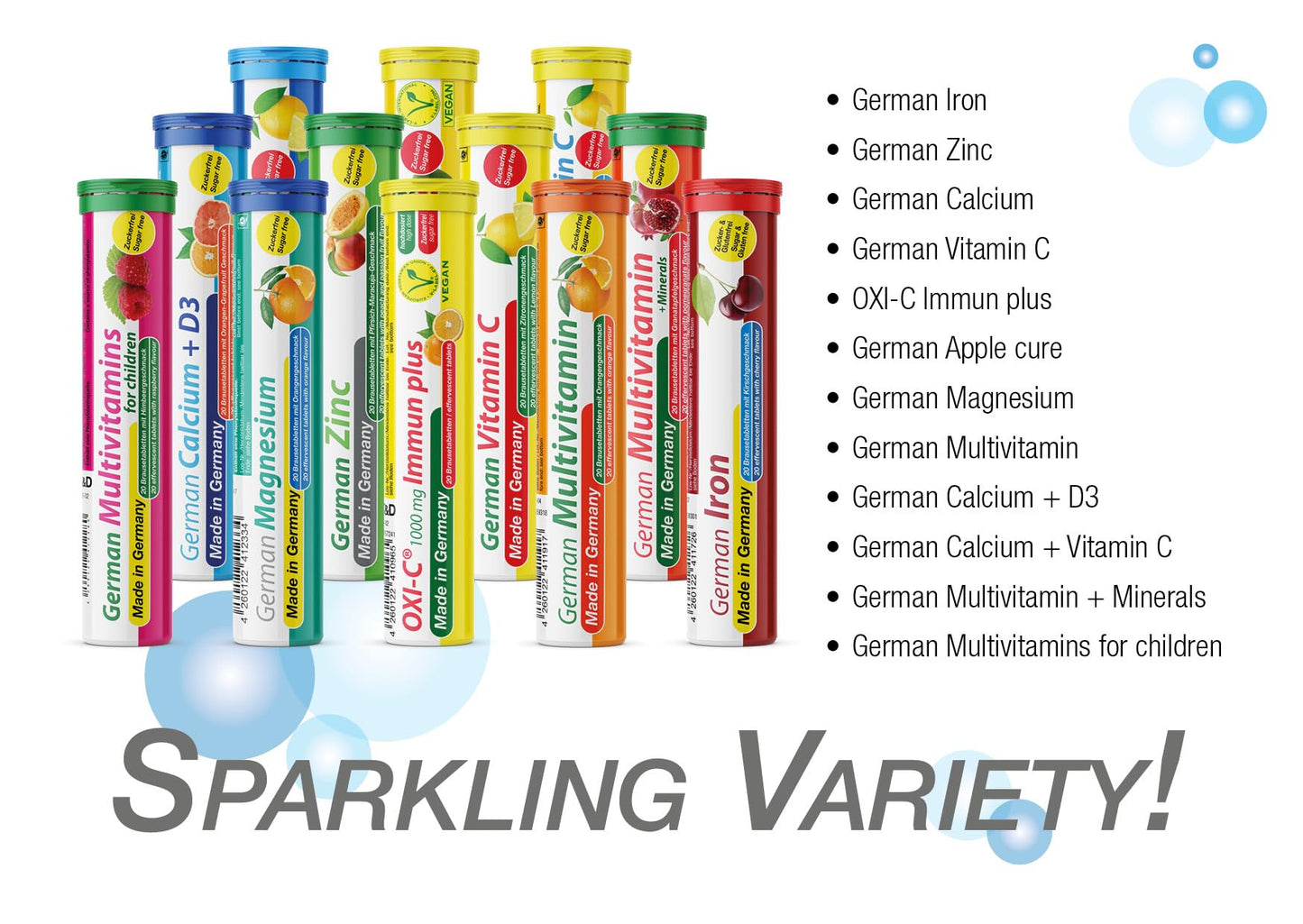 T&D German Vitamin & Minerals – 140 Vegan Drink Effervescent Tablets, Mixed Fruit Box, Made in Germany