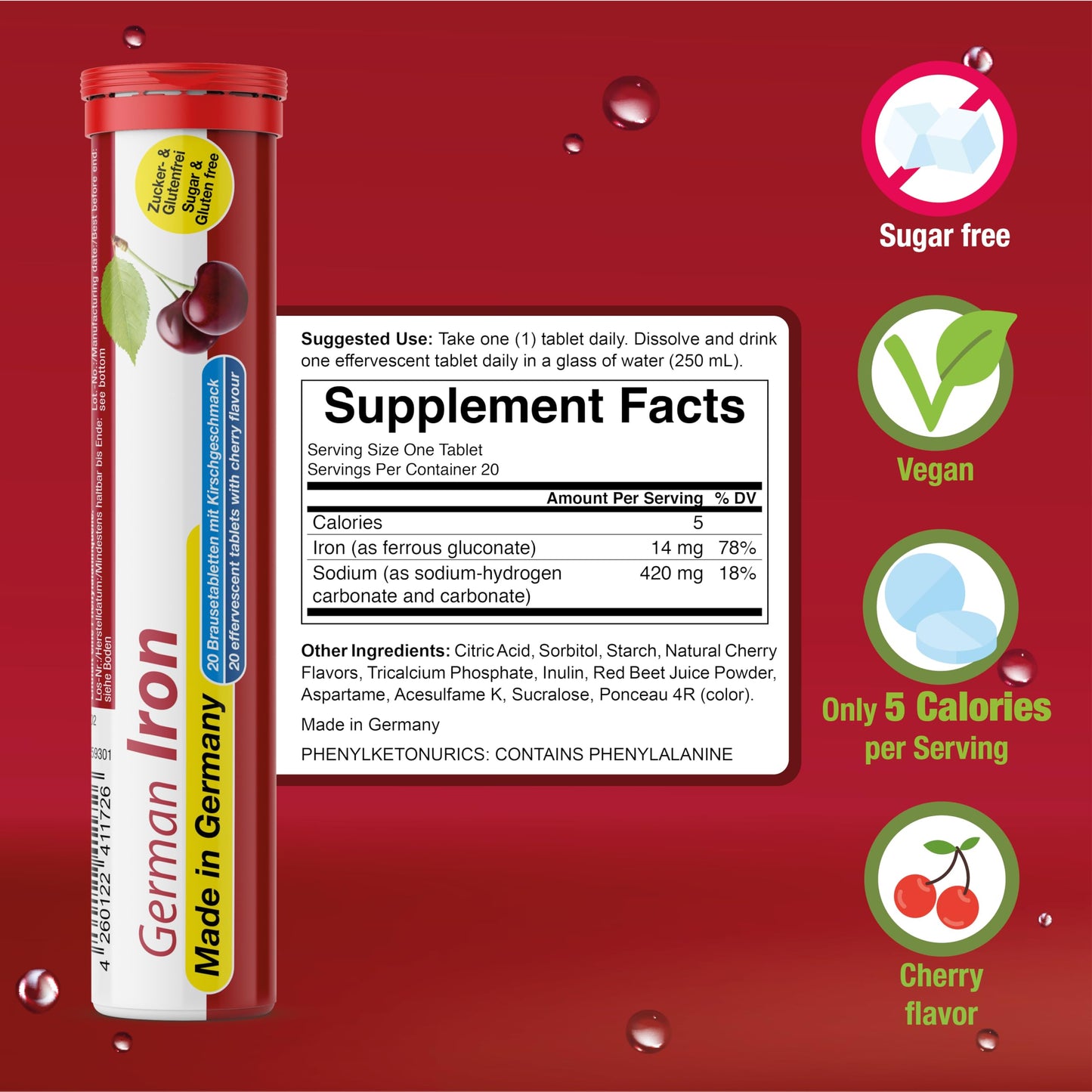 T&D German Vitamin & Minerals – 140 Vegan Drink Effervescent Tablets, Mixed Fruit Box, Made in Germany
