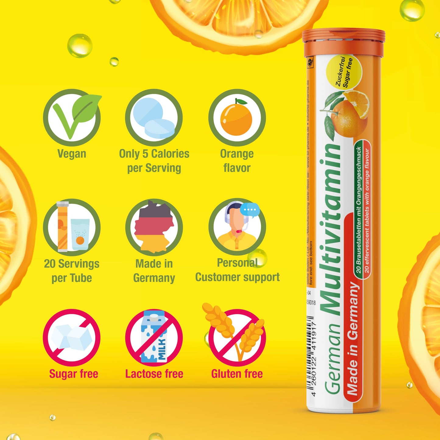 T&D German Vitamin & Minerals – 140 Vegan Drink Effervescent Tablets, Mixed Fruit Box, Made in Germany