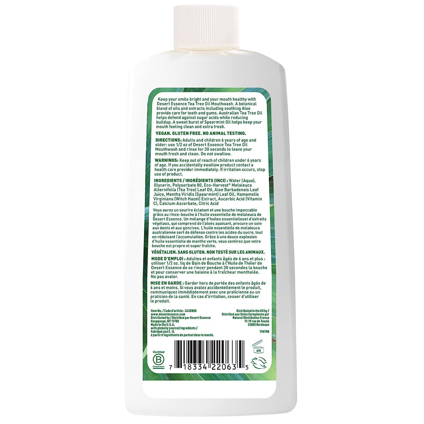 Desert Essence Sugar-Free Alcohol-Free Mouthwash with Tea Tree Oil & Aloe – Spearmint, 8oz | Vegan, Non-GMO, SLS-Free