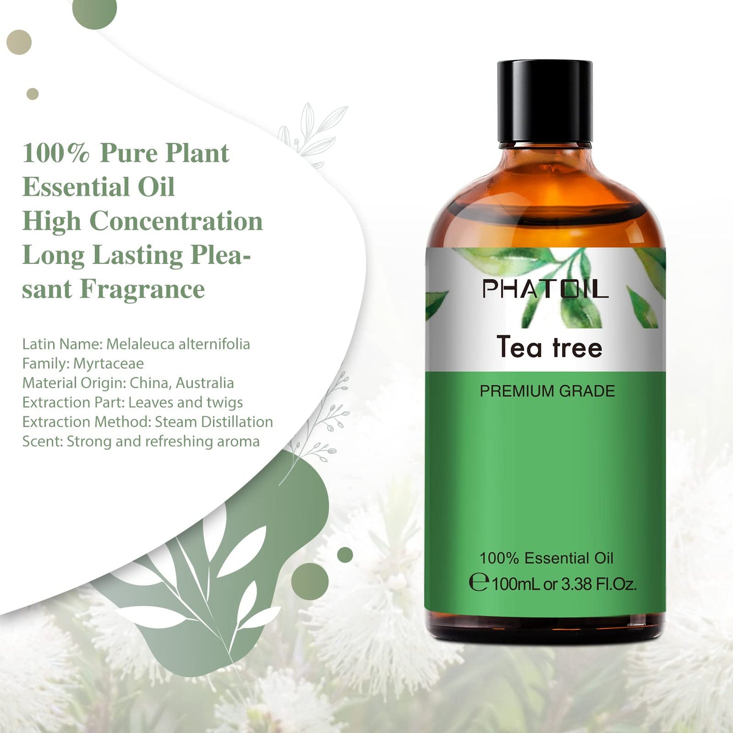Tea Tree Essential Oil 100ml | PHATOIL Pure Aromatherapy for Diffuser, Humidifier & DIY Projects