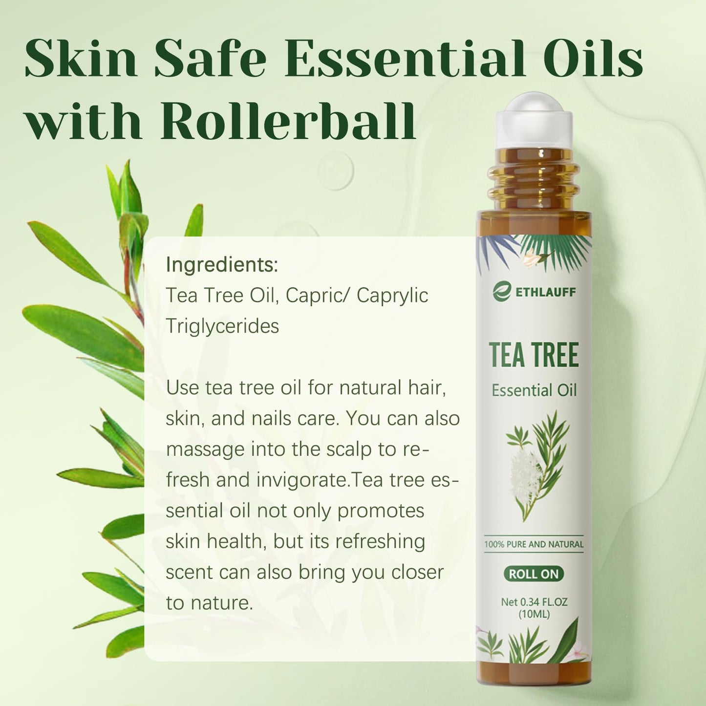 Tea Tree Oil Roll On - 100% Pure Tea Tree Essential Oil for Skin | Premium Aromatherapy