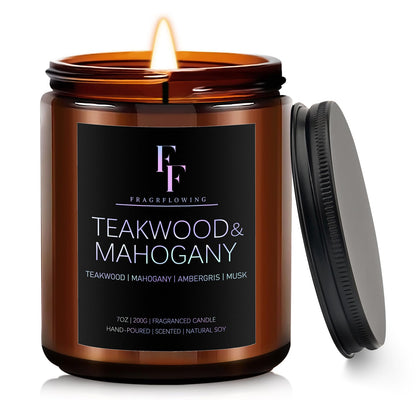 Teakwood & Mahogany Candle – 7oz Soy Wax Scented Aromatherapy Gift