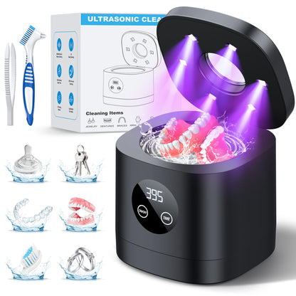 TEBAL Ultrasonic Retainer Cleaner – 52kHz, 250ml Capacity, for Retainers, Braces, Dentures, Jewelry
