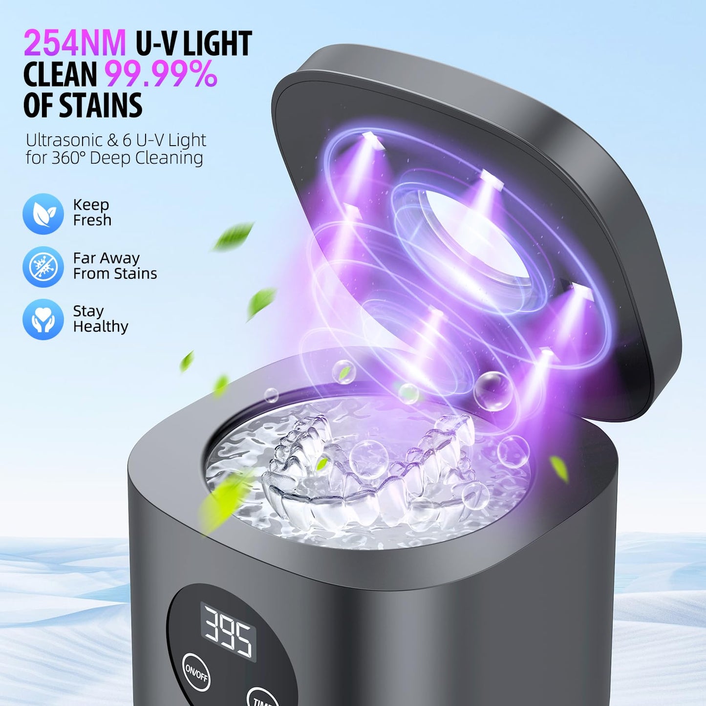TEBAL Ultrasonic Retainer Cleaner – 52kHz, 250ml, for Retainers & More | Black