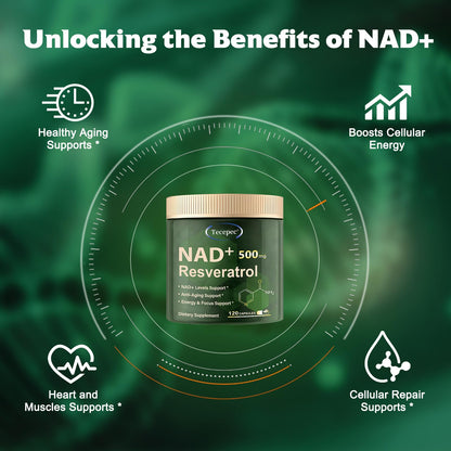 Tecepec NAD+ 650mg Liposomal Supplement with Resveratrol – 120 Vegan Capsules