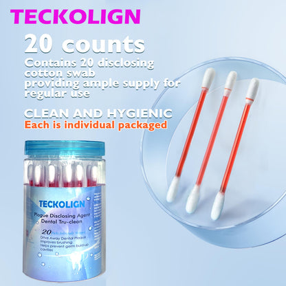 Teckolign Plaque Disclosing Agent – 20 Cotton Swabs for Kids & Adults | Dental Care Kit