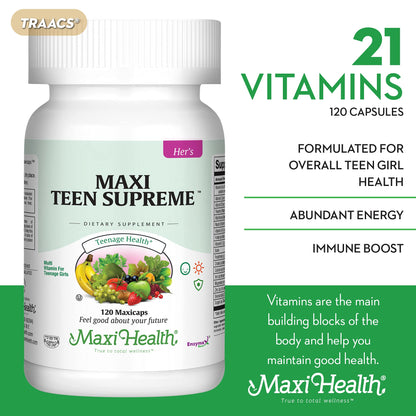 Teen Vitamins for Girls 12-17 | Multivitamin with D3, Iron, Calcium, Biotin & Zinc