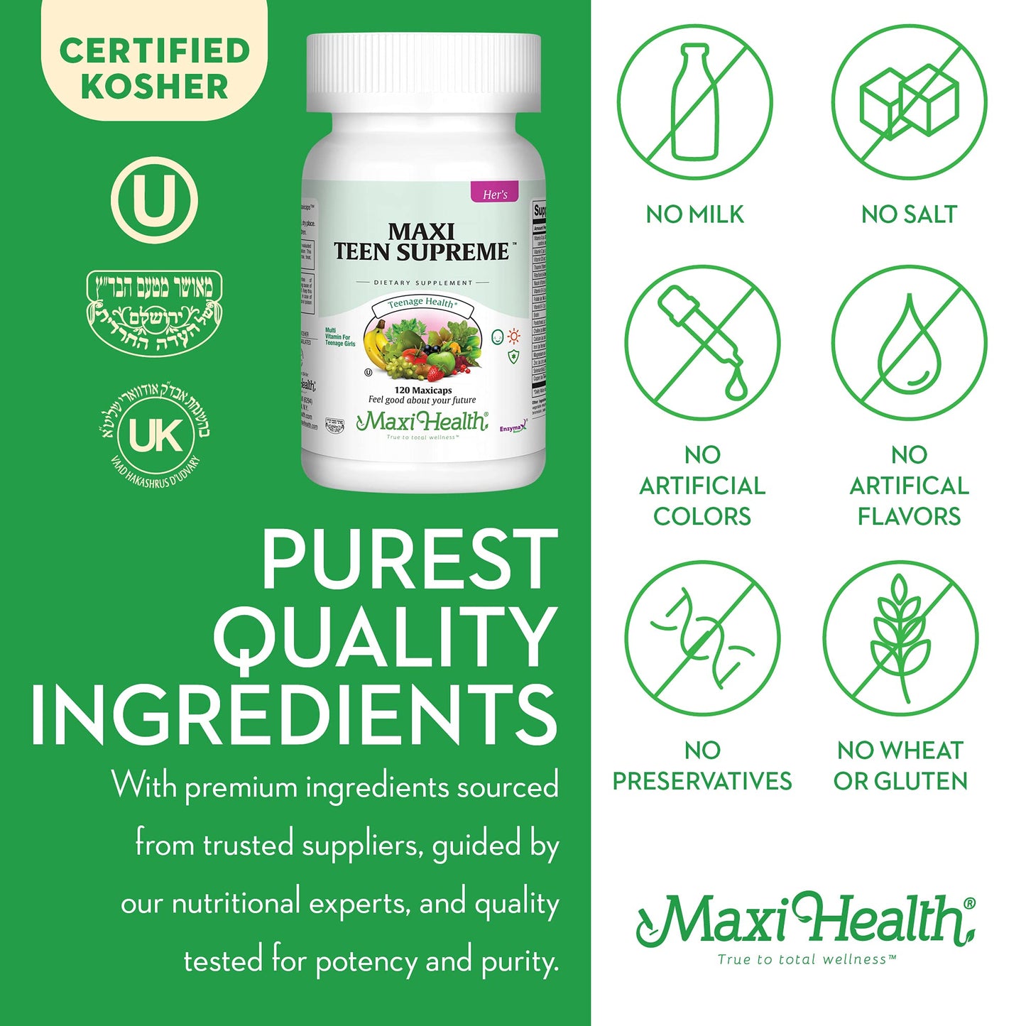 Teen Vitamins for Girls 12-17 | Multivitamin with D3, Iron, Calcium, Biotin & Zinc