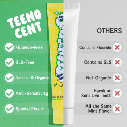 TEENOCENT Nano Hydroxyapatite Sensitive Toothpaste – Basil & Lemon Flavor, Fluoride Free