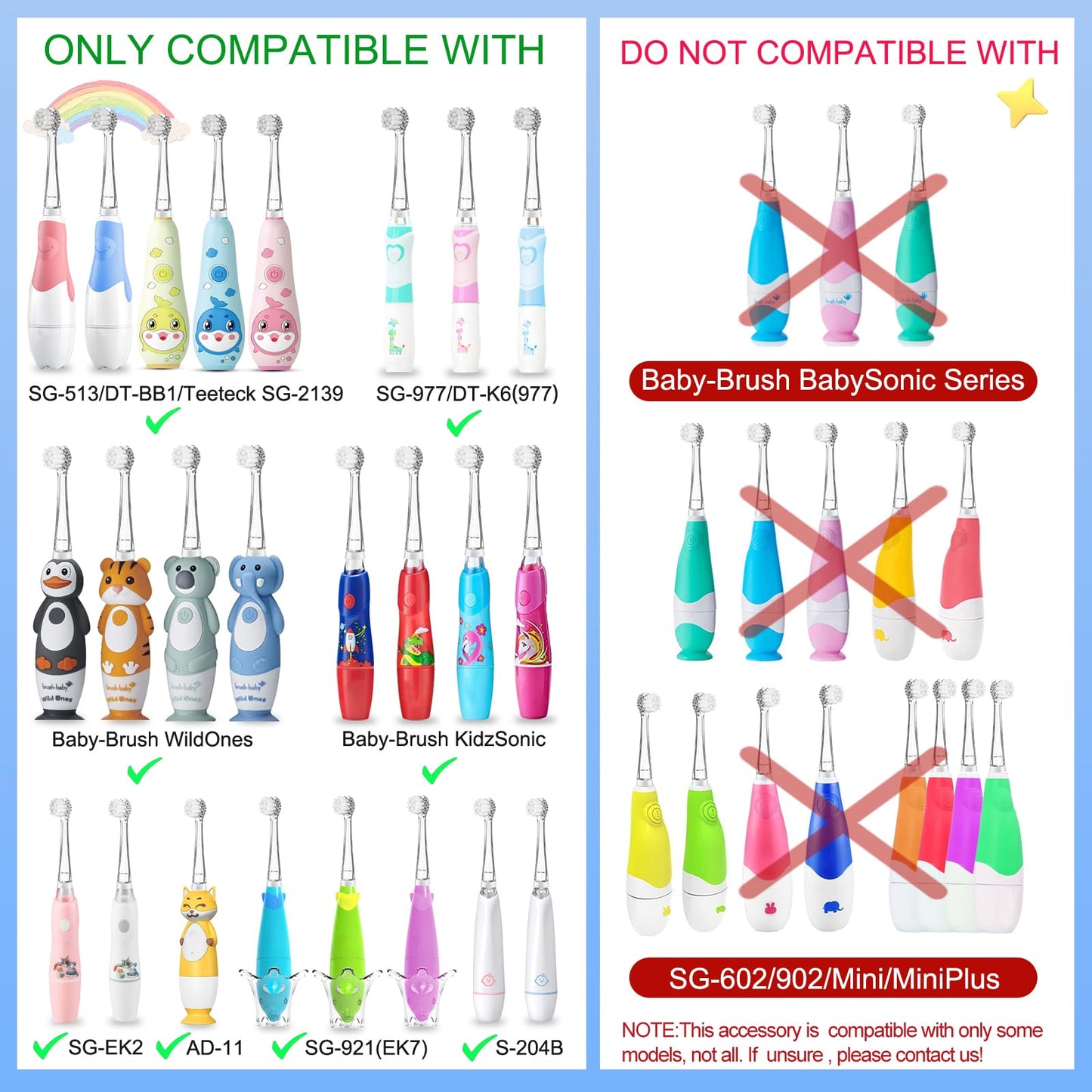 TEETECK 5 Pack Kids Toothbrush Replacement Heads - SEAGO SG-513/977/EK6, Dada-Tech DT-BB1/DT-K6, Brush-Baby WildOnes/KIDZSONIC