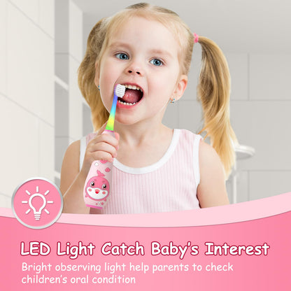 teeteck Kids Electric Toothbrush Pink - Magnetic Charging, 2 Brush Heads, USB Cable | Ages 1-6