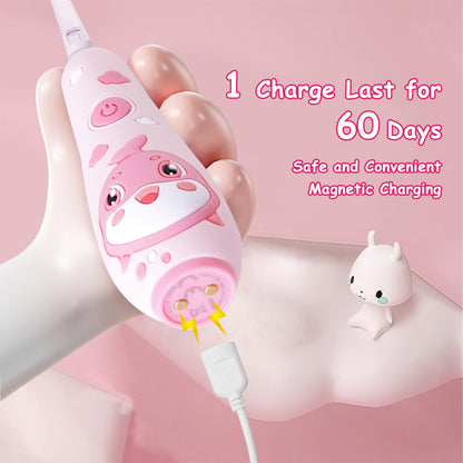 teeteck Kids Electric Toothbrush Pink - Magnetic Charging, 2 Brush Heads, USB Cable | Ages 1-6