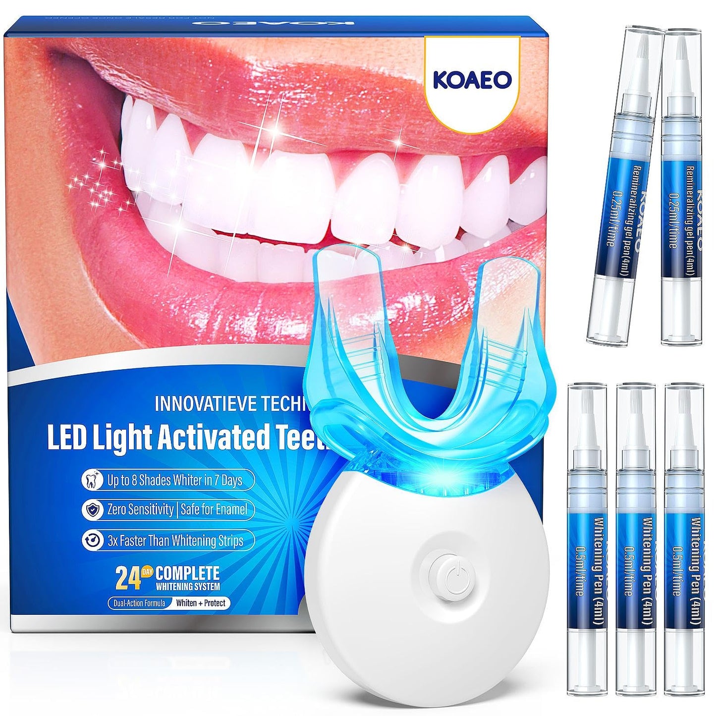 Teeth Whitening Kit – 3 Pens + 2 Desensitizing Pens | LED Light, 35% Carbamide Peroxide