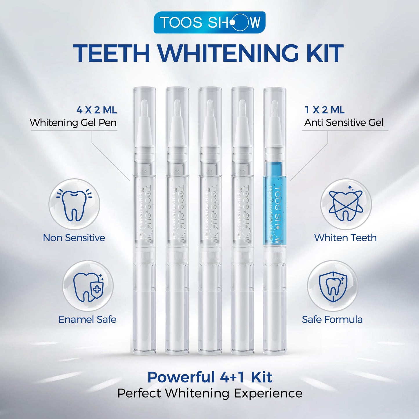 Teeth Whitening Kit for Sensitive Teeth – 4 Carbamide Pens + Remineralization Pen | LED Light