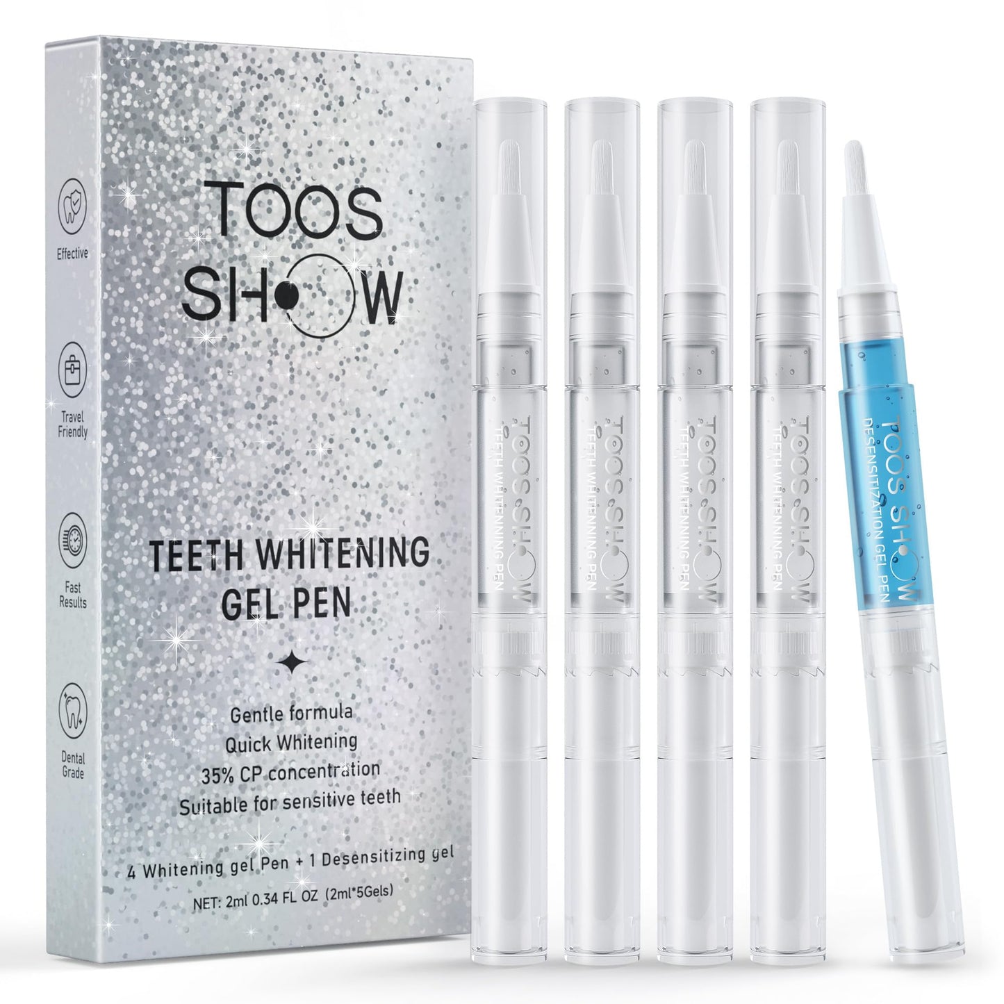 5 x Teeth Whitening Pen Gel (4+1 Desensitizing Gel) – Travel-Friendly Carbamide Peroxide Kit