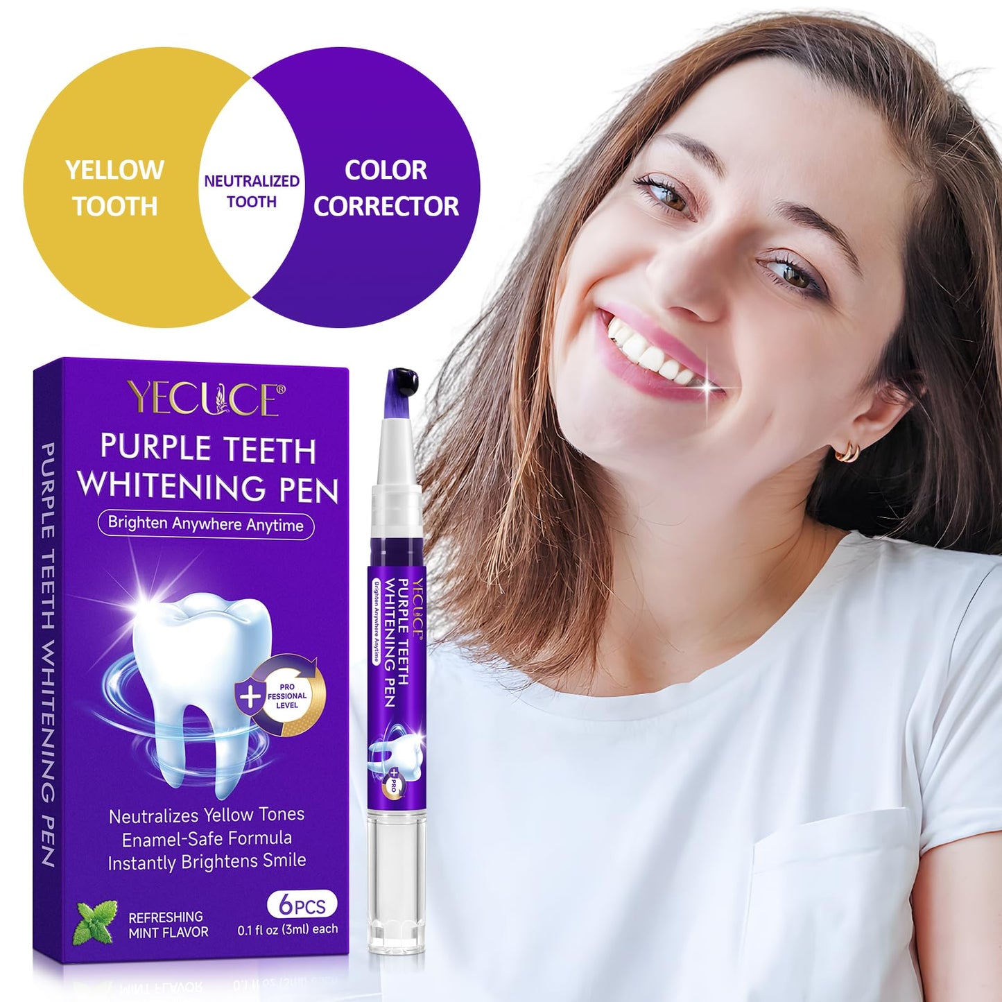 Teeth Whitening Pen Kit (6 Pens) – 80+ Treatments, Mint, Low Sensitivity