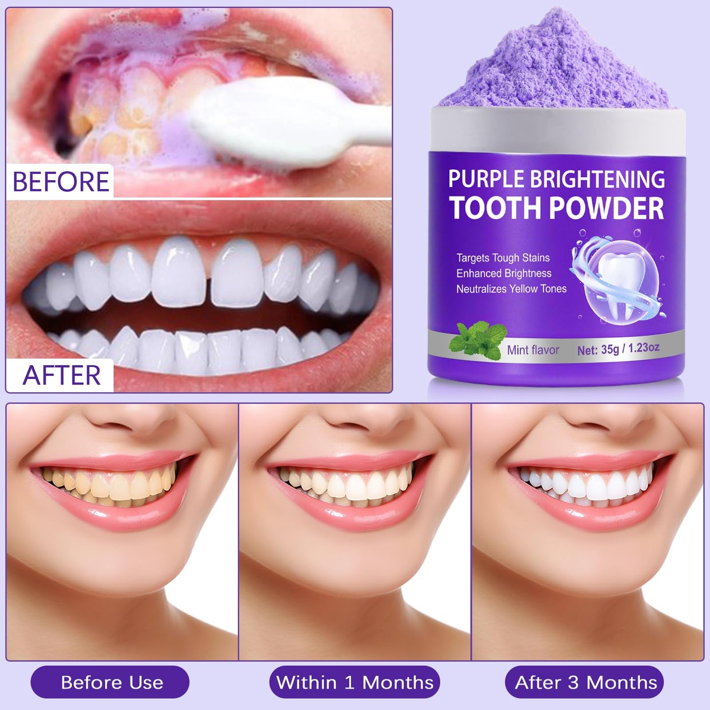 Teeth Whitening Powder & Booster – Enamel Safe, Sensitive Teeth, Fresh Breath (35g)