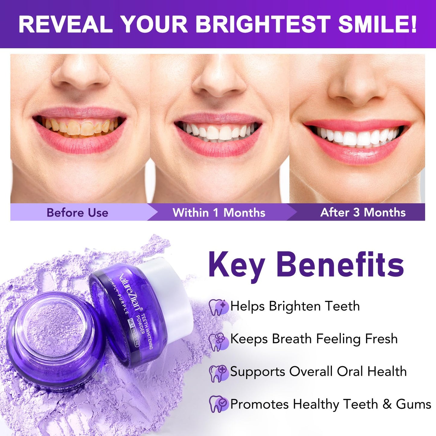 Teeth Whitening Powder 15g - Removes Stains, No Sensitivity | Coffee, Tea & Tobacco