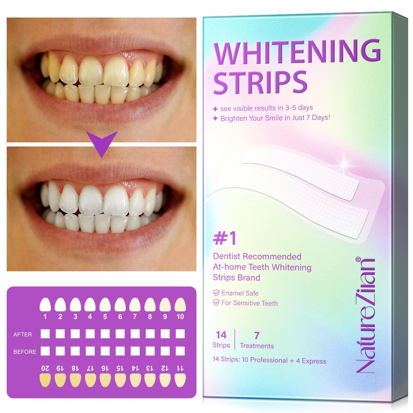 Teeth Whitening Strips - 7-Day Kit, Sensitive Teeth Safe, Enamel Safe (14pcs)