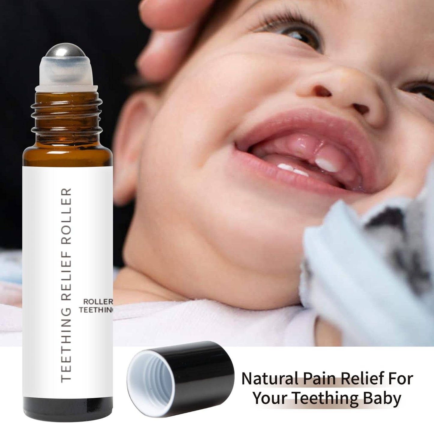 Teething Roller for Babies – All Natural Gum Relief with Chamomile & Rose Oil (4x10ml)