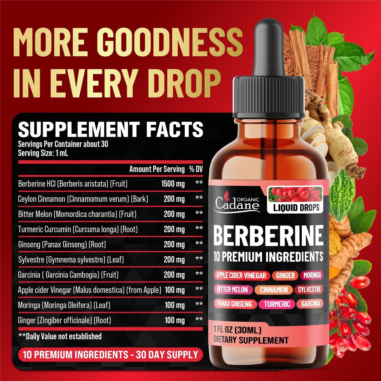 10in1 Berberine Liquid Drops – Heart Health Support | 1 oz, 1 Month