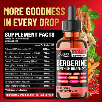 10in1 Berberine Liquid Drops – Heart Health Support | 1 oz, 1 Month