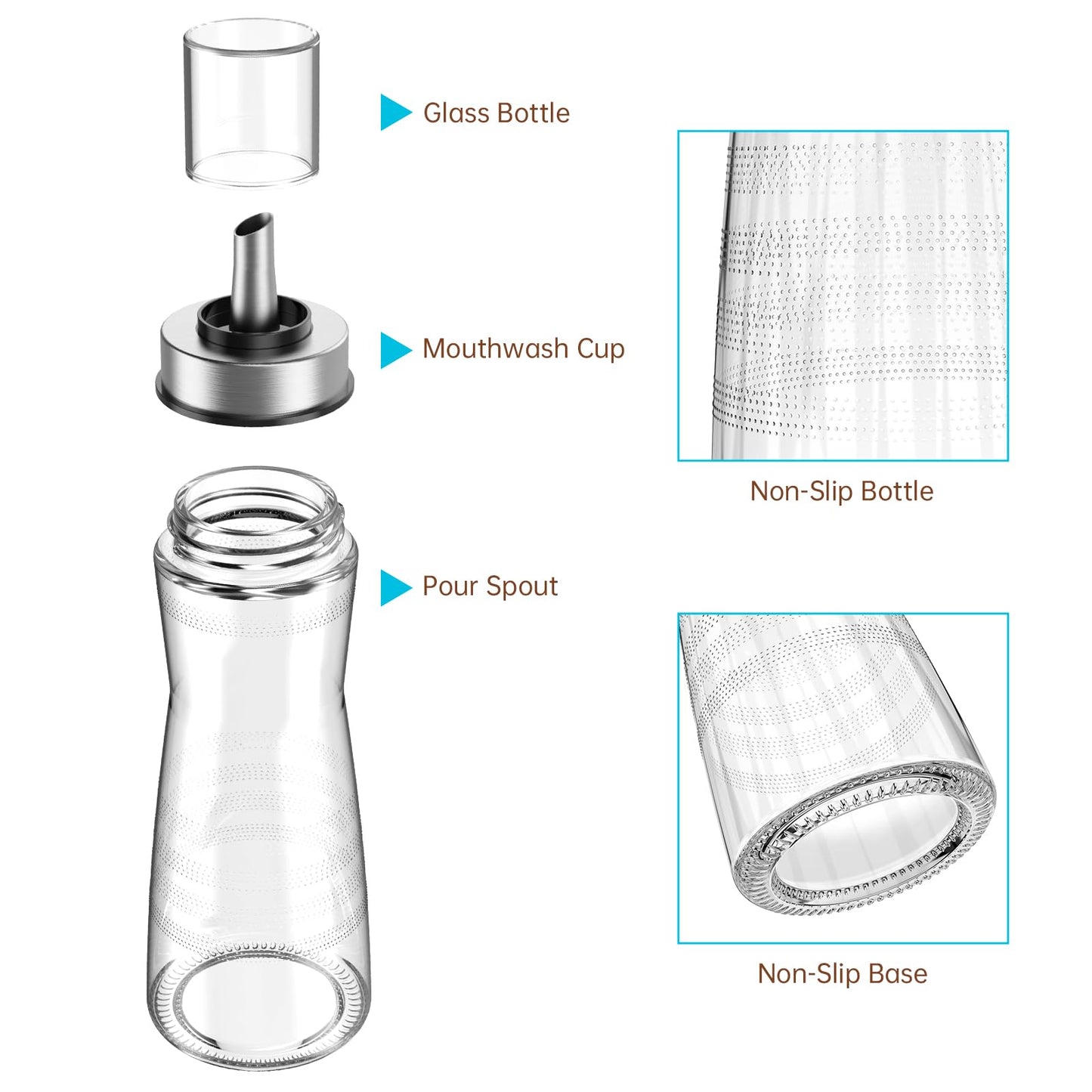 NiHome 2-Pack 10oz Leakproof Glass Mouthwash Dispensers – Easy Pour, Built-in Cup & Dust Cover